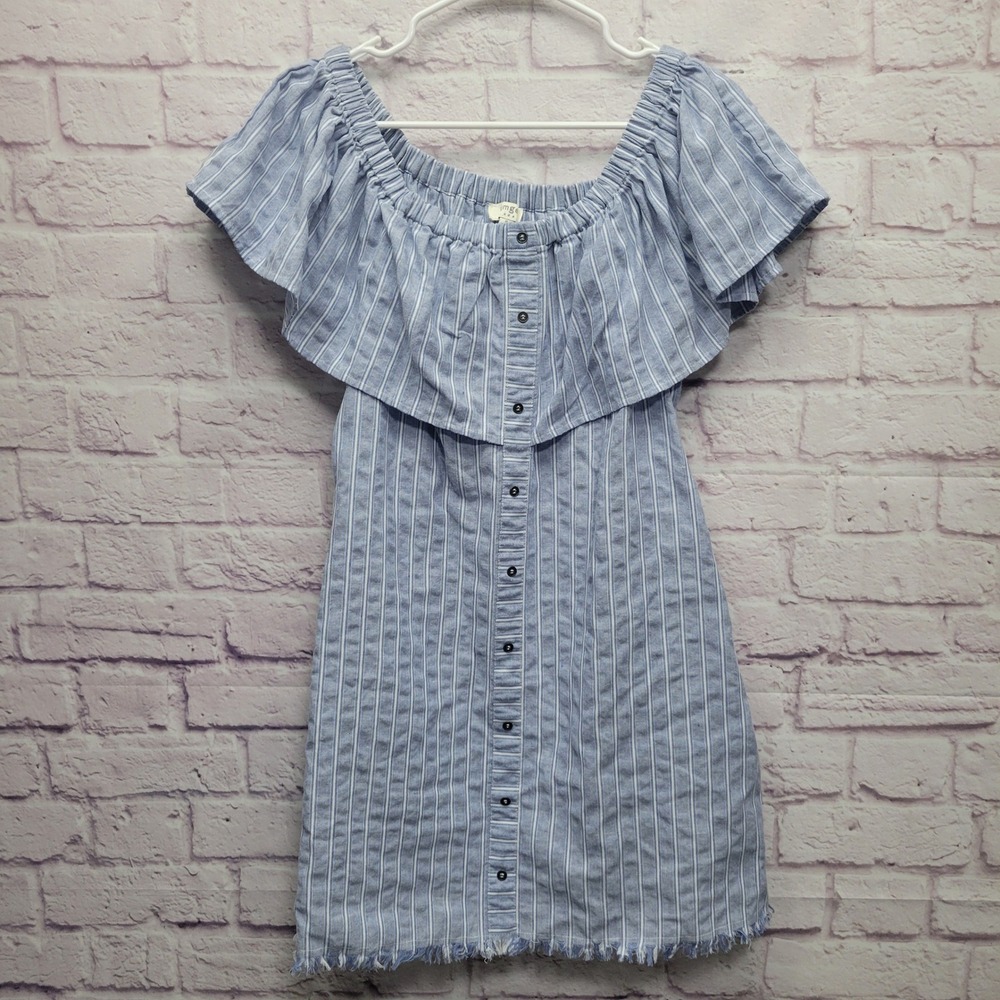 Umgee Off Shoulder Mini Dress‎ Size S Light Blue Ruffle Top Boho Cottage Coastal